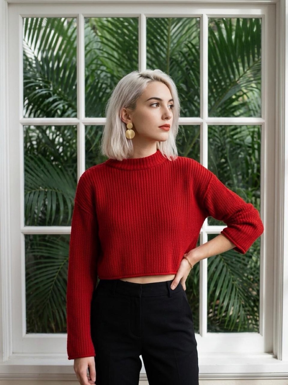 Wild Fable Red Cropped Ribbed Turtleneck Sweater Sz S